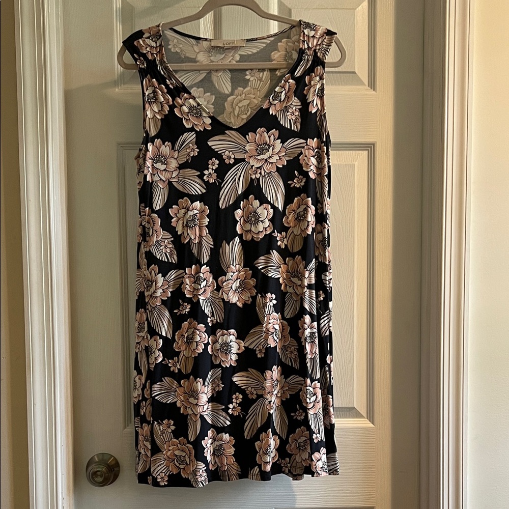 LOFT Pink and Gray Floral Dress